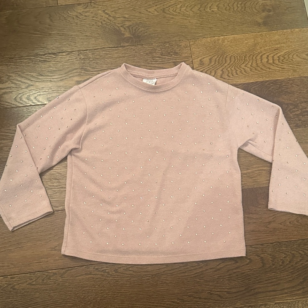 Zara Pink bejeweled Long Sleeve Top